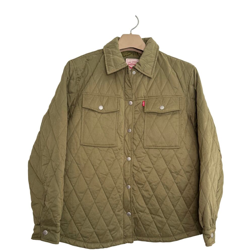 LEVIS Quilted Shacket Jacket Military Olive Green Womens Size MEDIUM